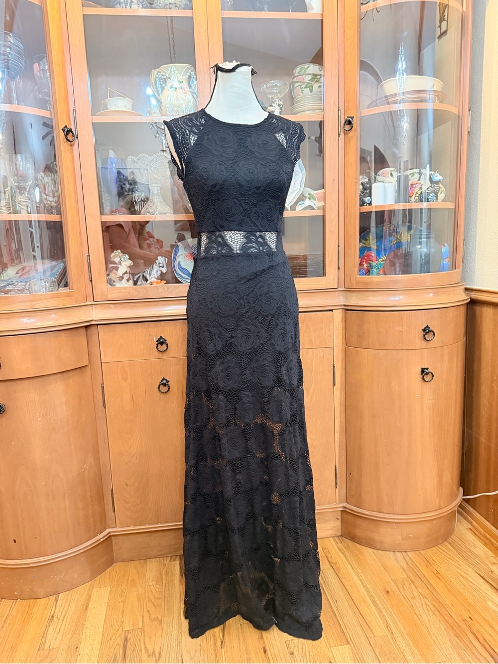 Marciano black rose lace sexy maxi dress